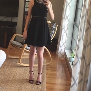 Monteau Black Dress with Embellished Neckline